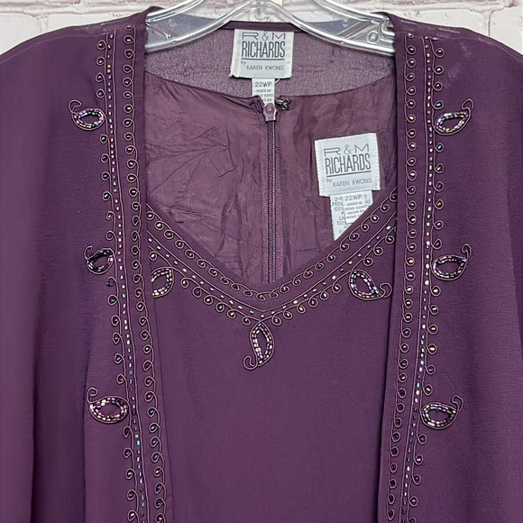 R&M Richards Beaded Slip Chiffon Jacket Dress - Picture 2 of 15